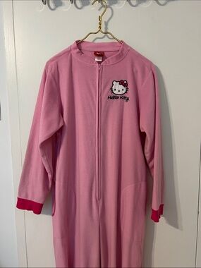 Hello Kitty Light Pink Fleece Zippered Onesie with Dark Pink Cuffs
